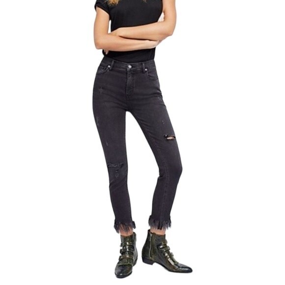 Free People Great Heights Frayed Skinny Crop Jeans Size 28 - Picture 1 of 10